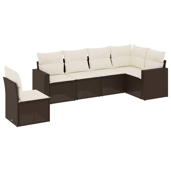 vidaXL Salon de jardin avec coussins 6 Pièces marron résine tressée