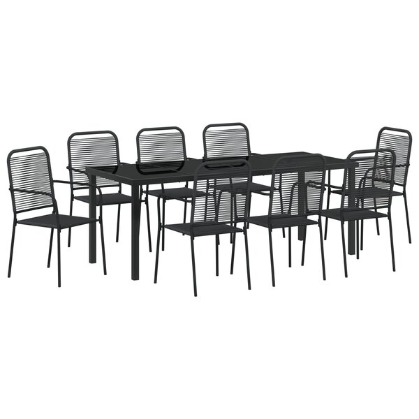 vidaXL Ensemble de Salle à Manger de Jardin 9 Pièces Noir en Coton et Acier