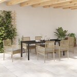 vidaXL Ensemble de Salle à Manger de Jardin 7 Pièces avec Coussins Beige Rattan Poly