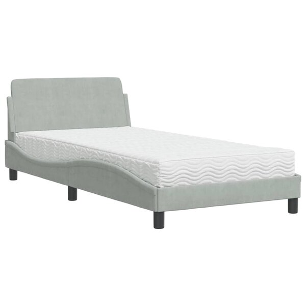 vidaXL Lit avec matelas Dover gris clair 100x200 cm velours