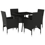 vidaXL Ensemble à manger de jardin et coussins 5 Pièces noir rotin verre