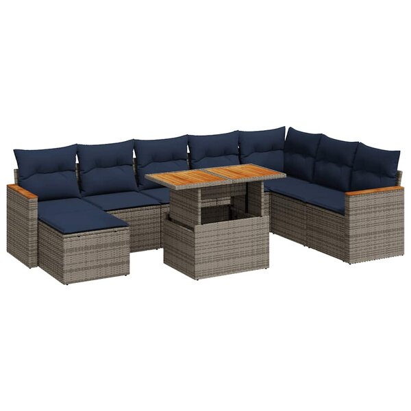 vidaXL Salon de jardin 9 Pièces avec coussins gris résine tressée