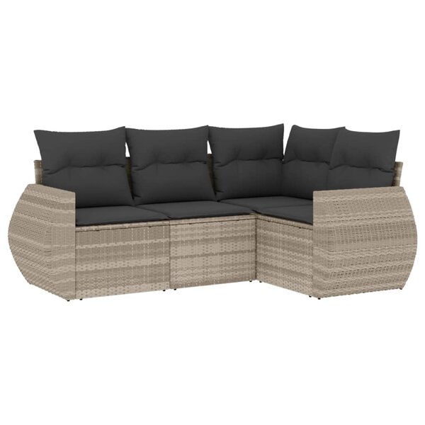 vidaXL Salon de jardin 4 Pièces avec coussins gris clair résine tressée
