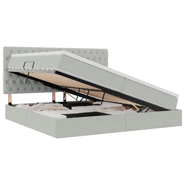 vidaXL Lit de rangement LED avec matelas Gris clair 200 x 200 cm