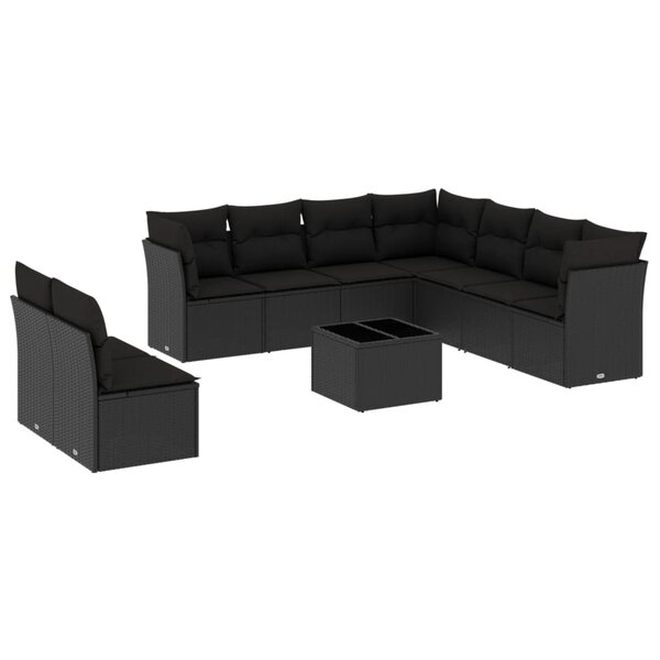 vidaXL Salon de jardin 10 Pièces avec coussins noir résine tressée