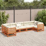vidaXL Salon de jardin 7 Pièces avec coussins cire marron bois pin massif