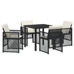 Ensemble salle à manger jardin 5 pièces avec coussins poly rotin noir