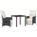 vidaXL Ensemble de salle à manger pour jardin 3 Pièces Noir Poly rotin