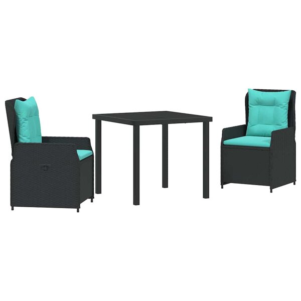 vidaXL Ensemble de salle à manger pour jardin 3 Pièces Noir Poly rotin