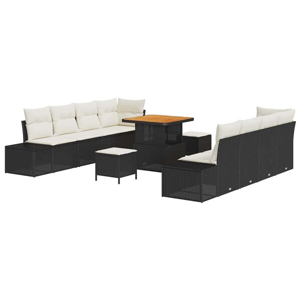 vidaXL Ensemble de canapé de jardin 11 Pièces Noir Poly rotin