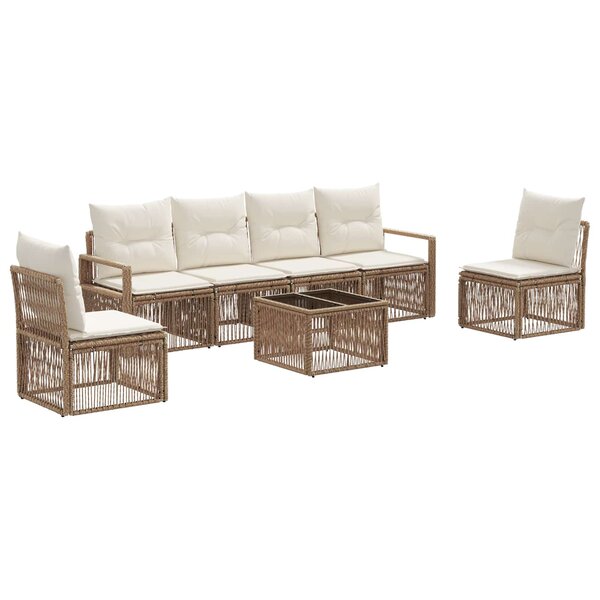 vidaXL Ensemble de canapé de jardin 7 Pièces Beige polyrotin