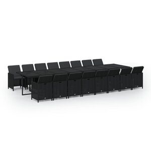 vidaXL Ensemble à dîner de jardin coussins 17 Pièces Noir Résine tressée