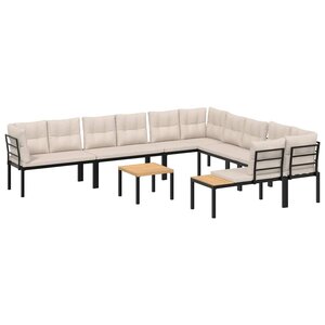 vidaXL Salon de jardin avec coussins 7 Pièces noir acier enduit de poudre