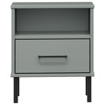 vidaXL Table de chevet avec pieds en métal Gris Bois pin massif OSLO