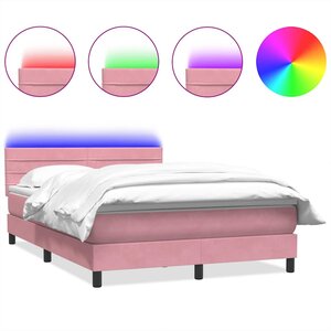 vidaXL Sommier à lattes de lit avec matelas et LED rose 160x220 cm velours