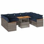 vidaXL Salon de jardin avec coussins 10 Pièces gris résine tressée