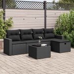 vidaXL Salon de jardin 6 Pièces avec coussins noir résine tressée