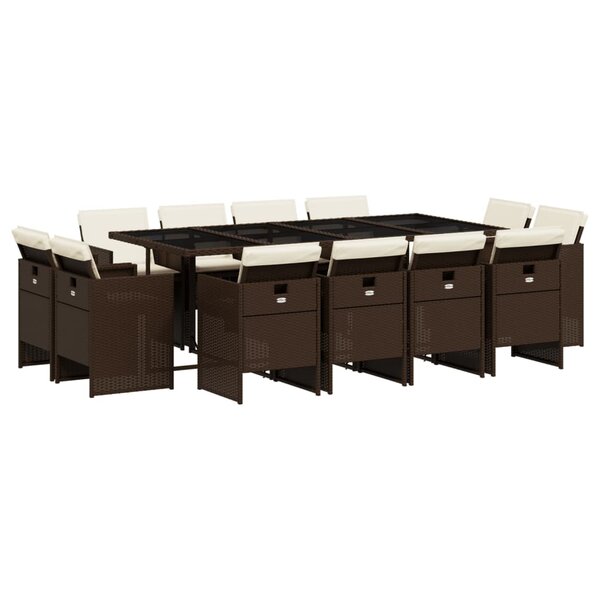 vidaXL Ensemble à manger de jardin avec coussins 13 Pièces marron rotin