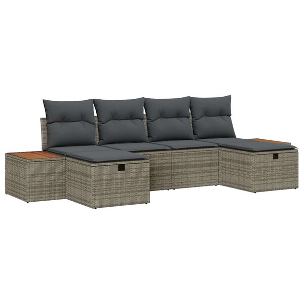 vidaXL Ensemble de canapé de jardin avec coussin 6 Pièces Gris Poly rotin