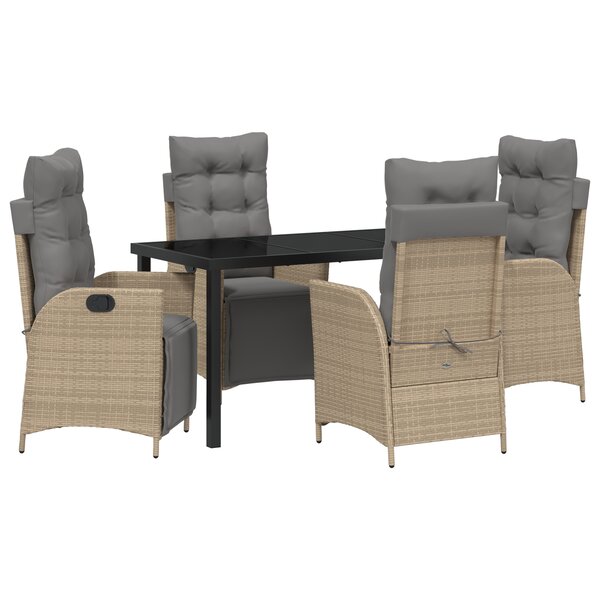 vidaXL Ensemble de jardin à 5 pièces Beige Rattan Poly