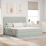 vidaXL Lit de rangement LED avec matelas Gris clair 160 x 200 cm