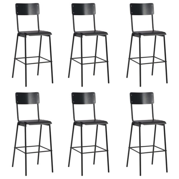 vidaXL Chaises de bar lot de 6 noir contreplaqué solide et acier