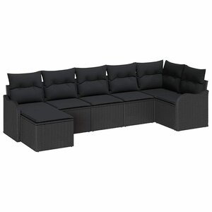 vidaXL Ensemble de canapé de jardin avec coussin 7 Pièces Noir Poly rotin
