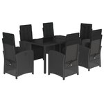 vidaXL Ensemble à manger de jardin coussins 7Pièces Noir Résine tressée