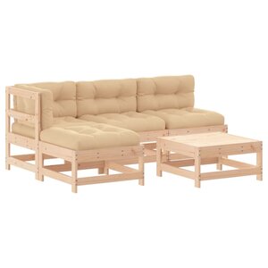 vidaXL Salon de jardin 5 Pièces avec coussins bois massif