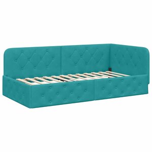 vidaXL Cadre de lit d'angle Turquoise 100 x 200 cm Velours