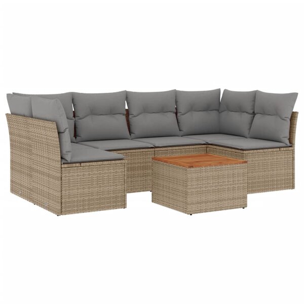 vidaXL Salon de jardin avec coussins 7Pièces mélange beige résine tressée