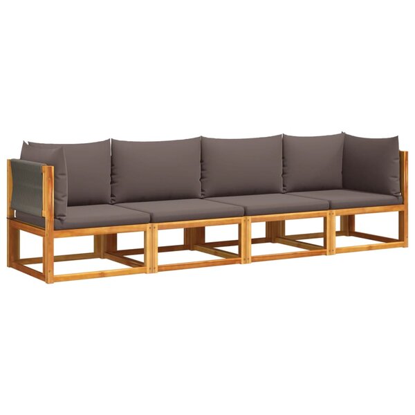 vidaXL Ensemble de canapés de jardin 4 pièces avec coussins en bois d'acacia et corde