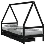 vidaXL Cadre de lit d'enfants tiroirs noir 90x190cm bois de pin massif