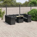 vidaXL Salon de jardin 10 Pièces avec coussins noir résine tressée