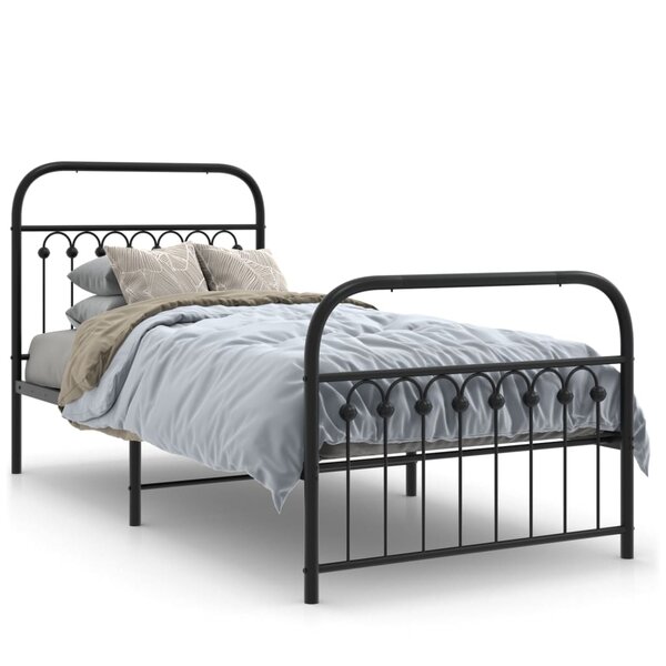 vidaXL Cadre de lit métal sans matelas avec pied de lit noir 90x200 cm
