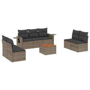 vidaXL Salon de jardin 8 Pièces avec coussins gris résine tressée