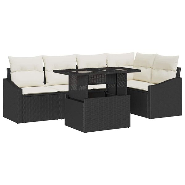 vidaXL Ensemble de canapé de jardin avec coussin 6 Pièces Noir et Crème