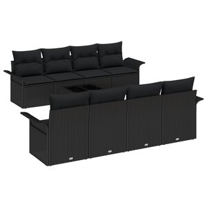 Ensemble de canapé de jardin 9 pièces vidaXL avec coussins Noir Rattan Poly
