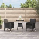 vidaXL Ensemble de bistro de jardin 3 Pièces coussins noir poly rotin