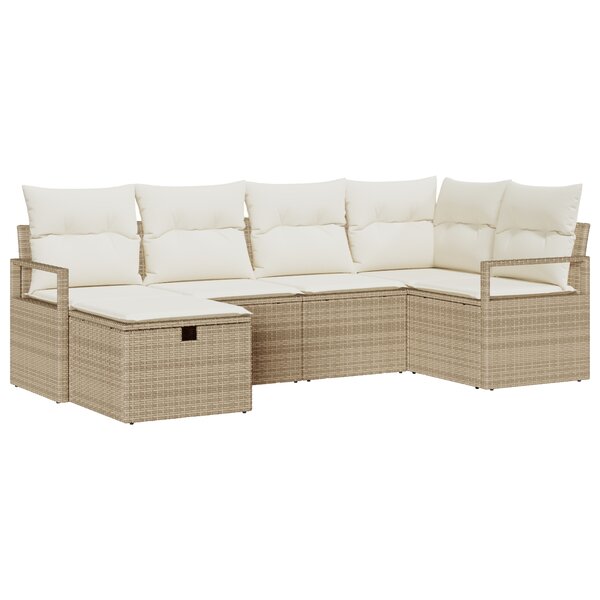 Ensemble de canapé de jardin 6 pièces avec coussins en poly rattan beige