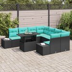 vidaXL Ensemble de canapé de jardin avec coussin 9 Pièces Noir polyrotin