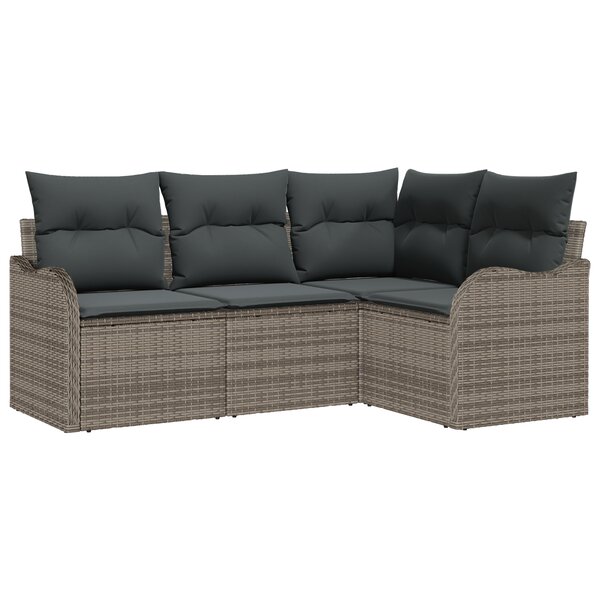 vidaXL Ensemble de Canapé de Jardin 4 Pièces avec Coussins Gris en Poly Rattan