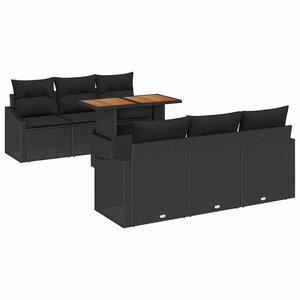 vidaXL Ensemble de canapé de jardin avec coussin 7 Pièces Noir et Marron