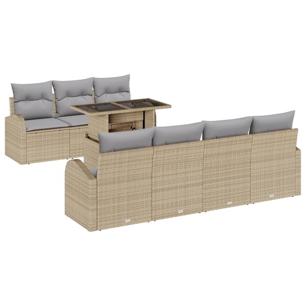 Ensemble de canapés de jardin de 8 pièces avec coussins beige en rotin poly