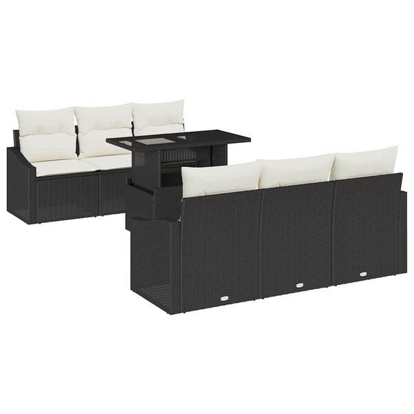 vidaXL Canapé de jardin 7 pièces avec coussins noirs en poly rotin