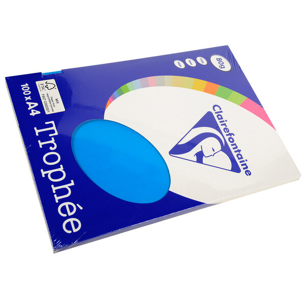 Ramette 100 Feuilles Papier 80g A4 210x297 mm Certifié FSC Bleu turquoise TROPHÉE
