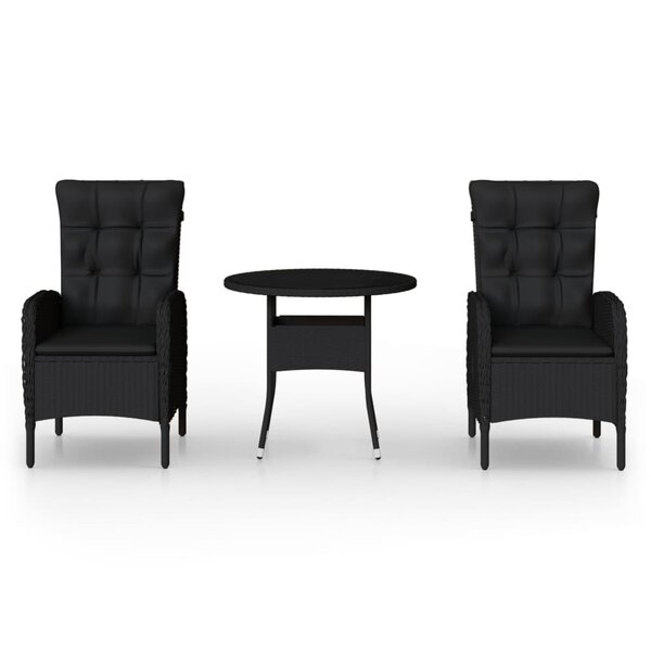 vidaXL Ensemble de bistro de jardin 3 Pièces Résine tressée Noir
