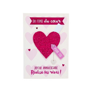 Carte de voeux paillettes - anniversaire - du fond du coeur  réalise tes rêves !