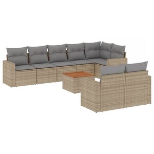 vidaXL Salon de jardin avec coussins 9Pièces mélange beige résine tressée