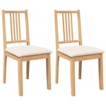 vidaXL Chaises à manger coussins 2 Pièces naturel bois massif caoutchouc
